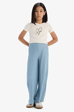 DeFacto Kız Çocuk Fitilli Kaşkorse 2'li Takım Baskılı Kısa Kollu Tişört Geniş Bol Paça Pantolon C3814A825SMER99