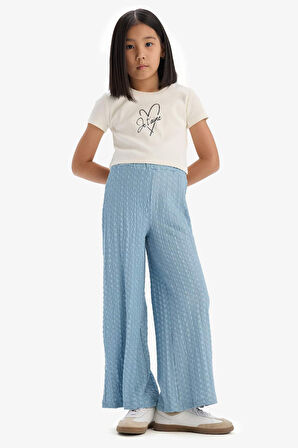 DeFacto Kız Çocuk Fitilli Kaşkorse 2'li Takım Baskılı Kısa Kollu Tişört Geniş Bol Paça Pantolon C3814A825SMER99