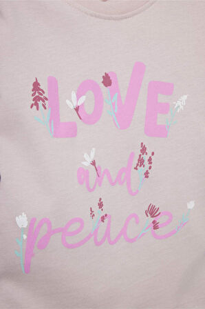 Kız Bebek Bisiklet Yaka Baskılı Uzun Kollu Tişört