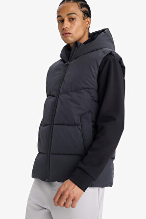 DeFactoFit Regular Fit Kapüşonlu Su Geçirmez Fermuarlı Şişme Yelek