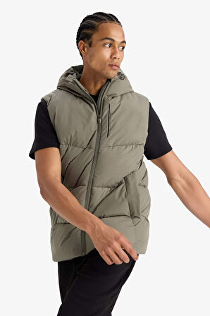 DeFactoFit Regular Fit Kapüşonlu Su Geçirmez Fermuarlı Şişme Yelek