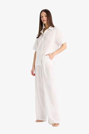 Wide Leg Geniş Paça Cepli Yüksek Lastikli Bel Pantolon