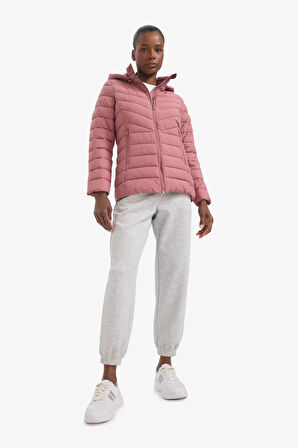 DeFactoFit Su İtici Regular Fit Kapüşonlu Fermuarlı Cepli Şişme Mont