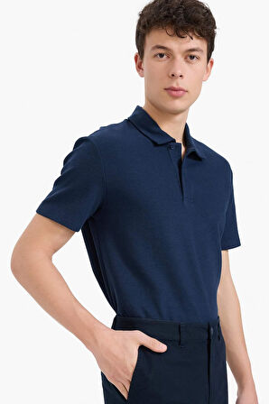 DeFacto Regular Fit Polo Yaka Dokulu Basic Düz Kısa Kollu Tişört B4939AX25SMNV135