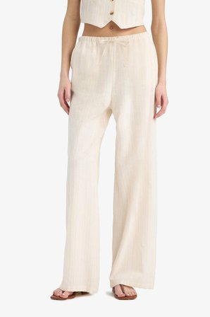 DeFacto Keten Karışımlı Pantolon Wide Leg Cepli Basıc Normal Bel Standart Boy D1010AX25SPER42