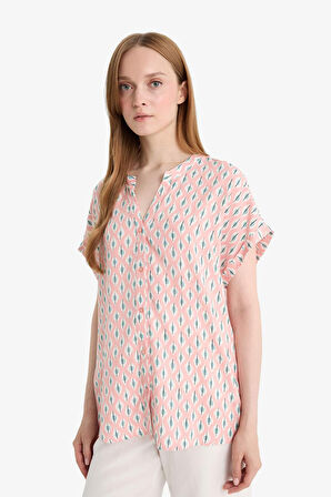 Regular Fit Apaş Yaka Desenli Kısa Kollu Gömlek