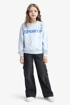 DeFacto Relax Fit Bisiklet Yaka Baskılı Sweatshirt Kız Çocuk E6760A825AUBE216