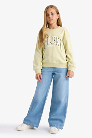 Kız Çocuk Relax Fit Bisiklet Yaka Baskılı Sweatshirt