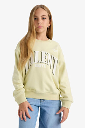 Kız Çocuk Relax Fit Bisiklet Yaka Baskılı Sweatshirt