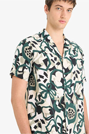 DeFacto Regular Fit Apaş Yaka Desenli Kısa Kollu Gömlek E1271AX25SMGN465