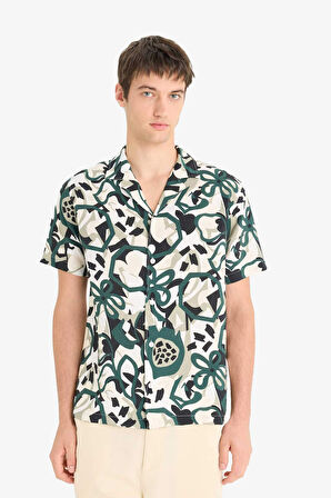 DeFacto Regular Fit Apaş Yaka Desenli Kısa Kollu Gömlek E1271AX25SMGN465