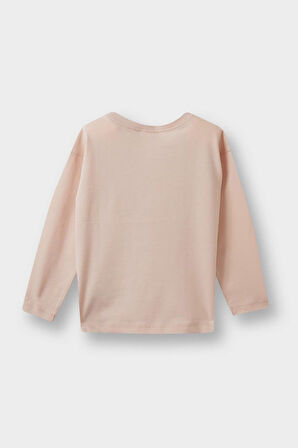 Kız Bebek Regular Fit Bisiklet Yaka Kelebek Desenli Uzun Kollu Tişört