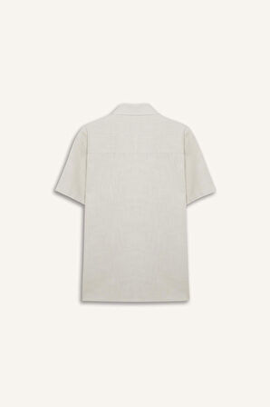 Regular Fit Polo Yaka Keten Görünümlü Pamuklu Yazlık Kısa Kollu Gömlek