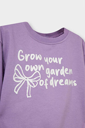 Kız Bebek 2'li Takım Baskılı İçi Yumuşak Tüylü Sweatshirt Eşofman Altı