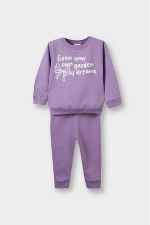 Kız Bebek 2'li Takım Baskılı İçi Yumuşak Tüylü Sweatshirt Eşofman Altı