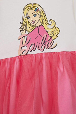 DeFacto Kız Bebek Barbie Kısa Kollu Yazlık Tül Elbise F0529A525SMER105