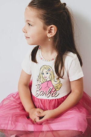 Kız Bebek Barbie Kısa Kollu Yazlık Tül Elbise