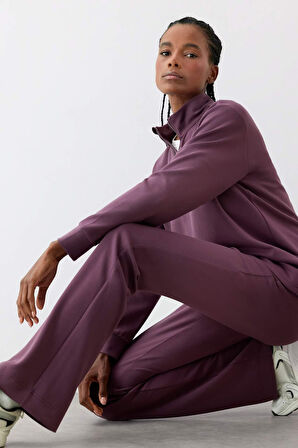 DeFactoFit Oversize Geniş Kalıp Yarım Fermuarlı Dik Yaka Modal Sporcu Sweatshirt