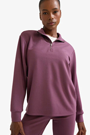 DeFactoFit Oversize Geniş Kalıp Yarım Fermuarlı Dik Yaka Modal Sporcu Sweatshirt