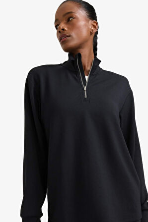 DeFactoFit Oversize Geniş Kalıp Yarım Fermuarlı Dik Yaka Modal Sporcu Sweatshirt