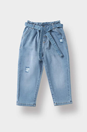 Kız Bebek Paperbag Düz Paça Jean Pantolon