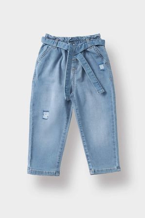 Paperbag Düz Paça Jean Pantolon Kız Bebek D1532A525AUBE394