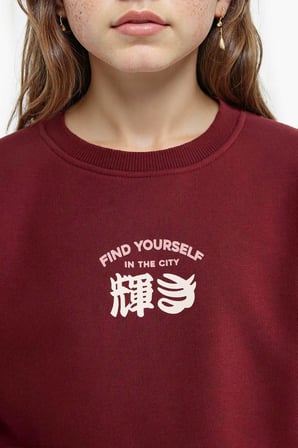Kız Çocuk Relax Fit Bisiklet Yaka Baskılı İçi Yumuşak Tüylü Sweatshirt
