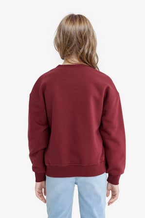 Kız Çocuk Relax Fit Bisiklet Yaka Baskılı İçi Yumuşak Tüylü Sweatshirt