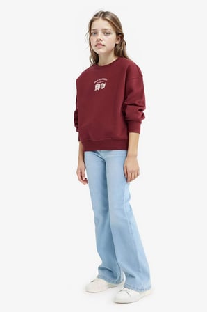 Kız Çocuk Relax Fit Bisiklet Yaka Baskılı İçi Yumuşak Tüylü Sweatshirt