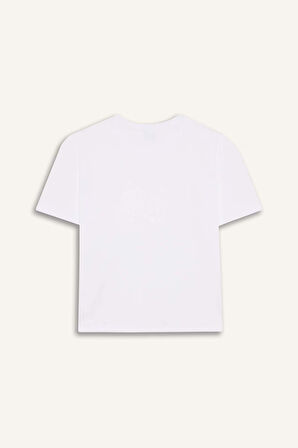 Kız Çocuk Relax Fit Bisiklet Yaka Kısa Kollu Tişört