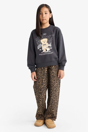 DeFacto Relax Fit Bisiklet Yaka Baskılı İçi Yumuşak Tüylü Sweatshirt Kız Çocuk E6780A825WNAR138