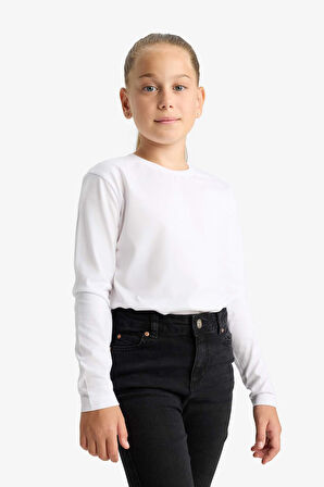 Kız Çocuk Bisiklet Yaka Uzun Kollu Okul Tişörtü