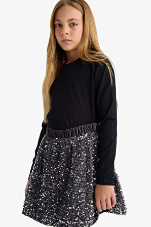 Kız Çocuk Bisiklet Yaka Uzun Kollu Okul Tişörtü