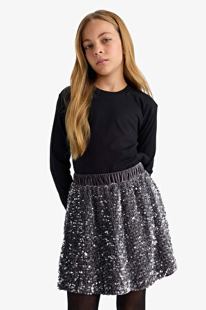 Kız Çocuk Bisiklet Yaka Uzun Kollu Okul Tişörtü