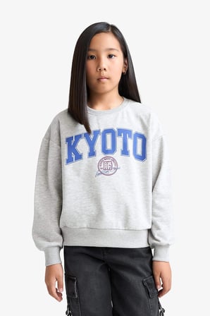 Defacto E6473A8BK81 Siyah Kız Çocuk Relax Fit Bisiklet Yaka Baskılı 2'li Sweatshirt