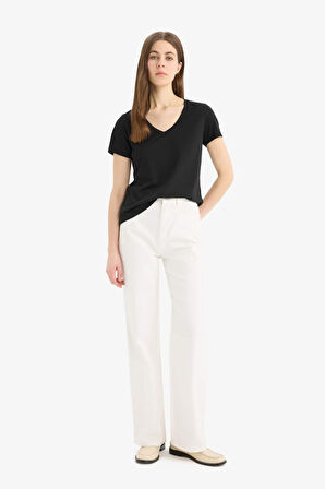 DeFacto Regular Fit V Yaka Basic Düz 2'li Tişört F1015AX25SMBK81