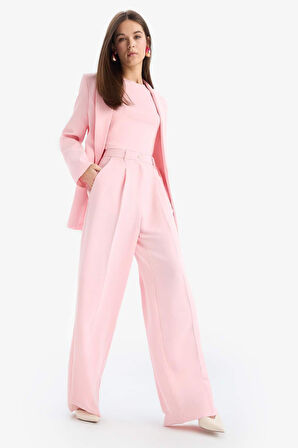 Wide Leg Krep Kumaş Pantolon Cepli Yüksek Bel Uzun Boy Geniş Paça