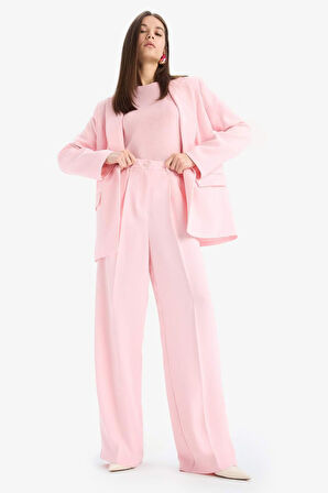 Wide Leg Krep Kumaş Pantolon Cepli Yüksek Bel Uzun Boy Geniş Paça