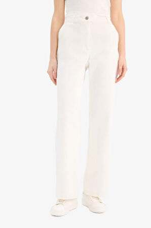 Wide Leg Gabardin Kumaş Pantolon Çift Cepli Normal Bel Geniş Paça