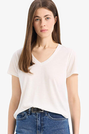 Regular Fit V Yaka Basic Düz 2'li Tişört 