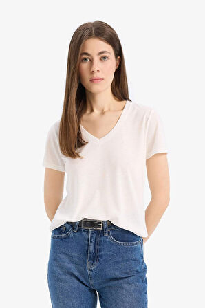 Regular Fit V Yaka Basic Düz 2'li Tişört 