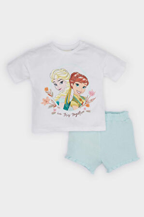 DeFacto Kız Bebek Frozen 2'li Takım Kısa Kollu Tişört Beli Lastikli Şort E9104A525SMWT34