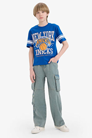 Erkek Çocuk NBA New York Knicks New Regular Fit Bisiklet Yaka Kısa Kollu Tişört