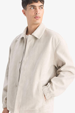 Oversize Geniş Kalıp Gömlek Yaka Çıtçıtlı Fermuarlı Süet Mont