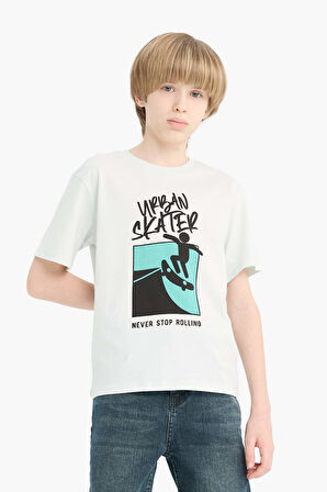 DeFacto Erkek Çocuk Bisiklet Yaka Baskılı Kısa Kollu Tişört F0175A825SMBE516