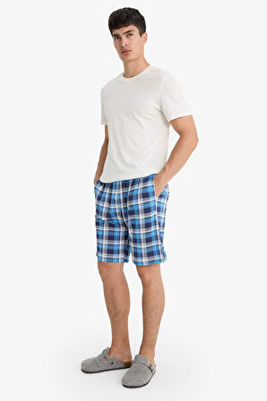 Regular Fit Kareli Cepli Şort Pijama Altı