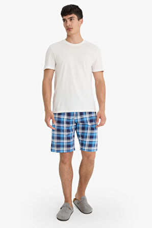 Regular Fit Kareli Cepli Şort Pijama Altı