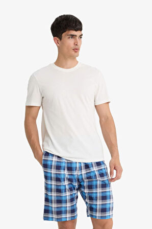 Regular Fit Kareli Cepli Şort Pijama Altı