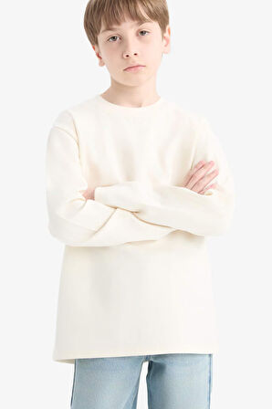 Erkek Çocuk Bisiklet Yaka Basic Düz Uzun Kollu Okul Tişörtü