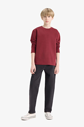 Erkek Çocuk Bisiklet Yaka Basic Düz Uzun Kollu Okul Tişörtü